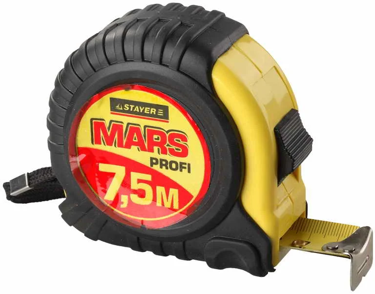 Рулетка 7,5м*25мм STAYER Mars, обрезиненный корпус