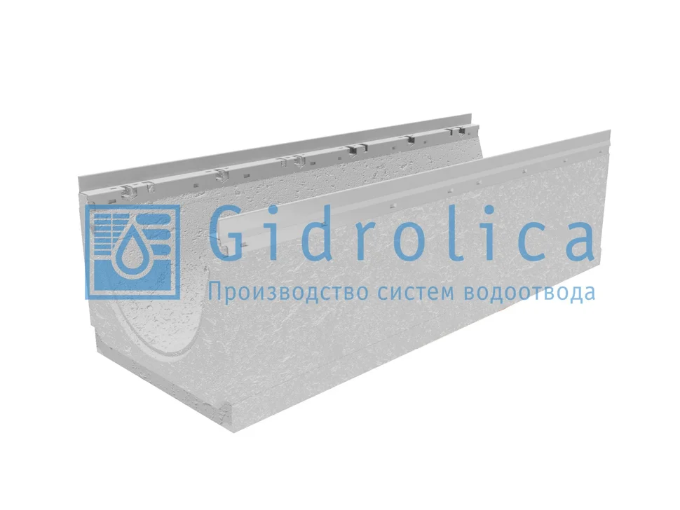 Лоток водоотводный GIDROLICA бетонный коробчатый (СО-300мм), с оцинкованной насадкой КU 100.36,3(30).29,5(23) - BGU-Z, № 0, арт.40430200