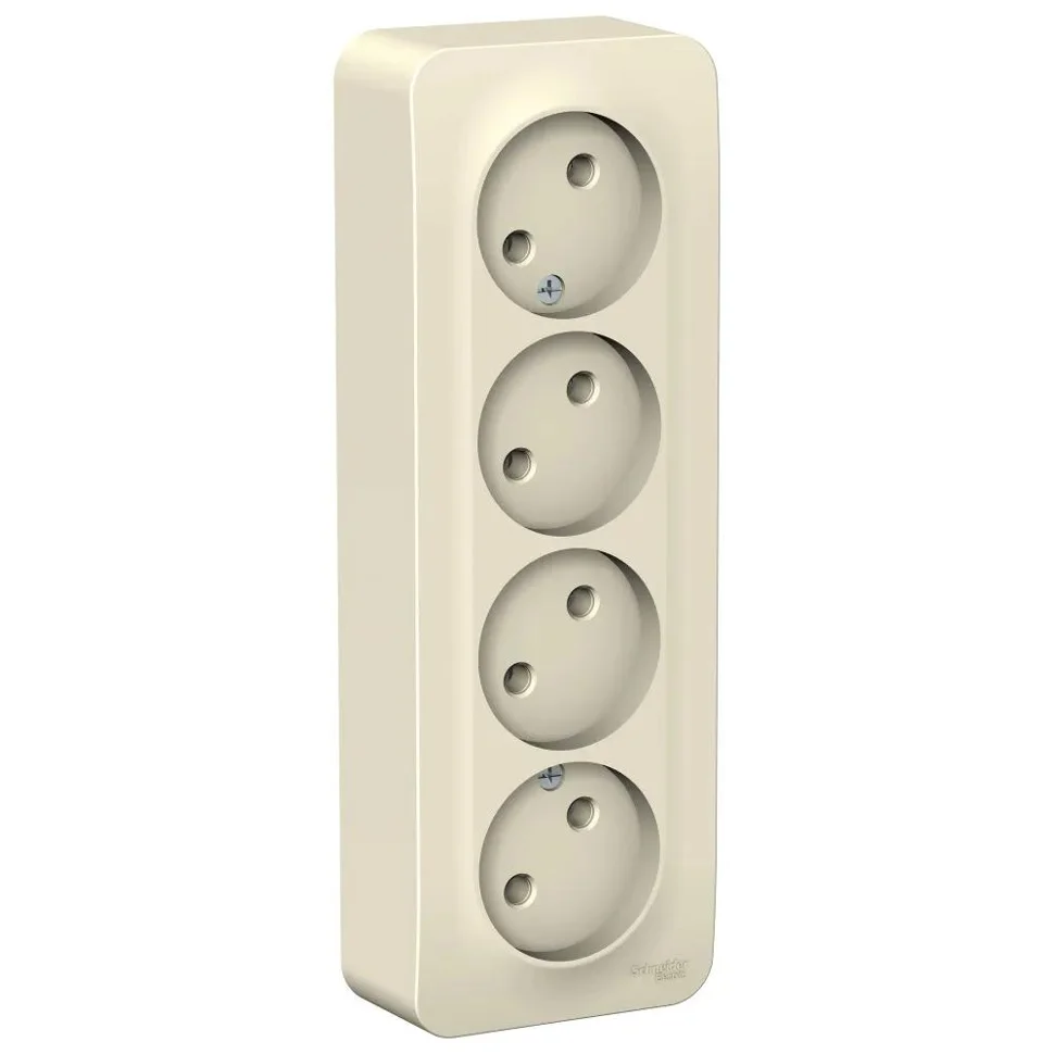 Розетка 4-м ОП Blanca 16А IP20 250В без заземления без защ. шторок с изолир. пластиной молочный SE BLNRA000412