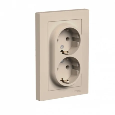 Розетка 2-местная СП AtlasDesign 16А с заземлением в сборе песочный Schneider Electric ATN001224