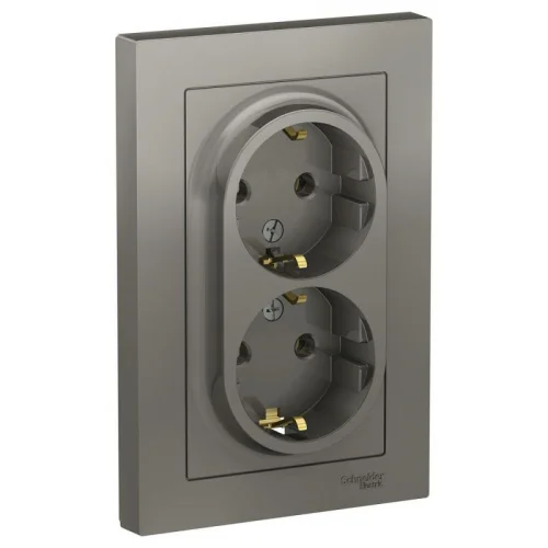 Розетка 2-местная СП AtlasDesign 16А с заземлением, сталь Schneider Electric ATN000924