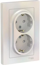Розетка 2-м СП AtlasDesign 16А IP20 с заземл. защ. шторки в сборе жемчуж. SE ATN000426
