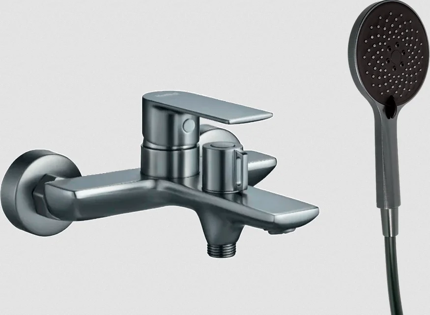 Смеситель HAIBA HB60505-3 для ванны с душевым гарнитуром, короткий излив, оружейная сталь, цвет пепельный