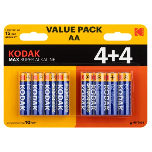 Элемент питания Kodak LR6 4+4BL MAX SUPER Alkaline AA (уп. 8шт)