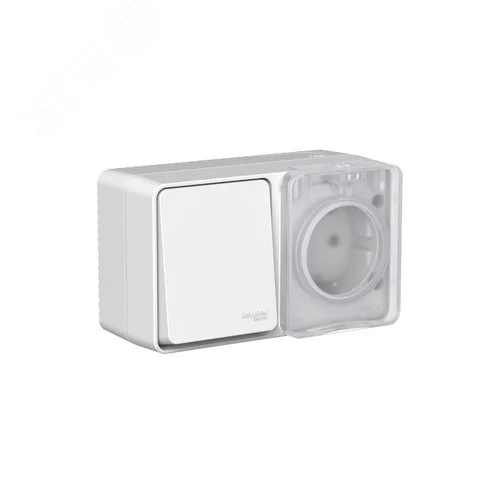 Блок ОП AtlasDesign PROFI IP54 (розетка одноместная 16А заземл. защ. шторки + одноклавишный выключатель 10А) серый SE ATN543070