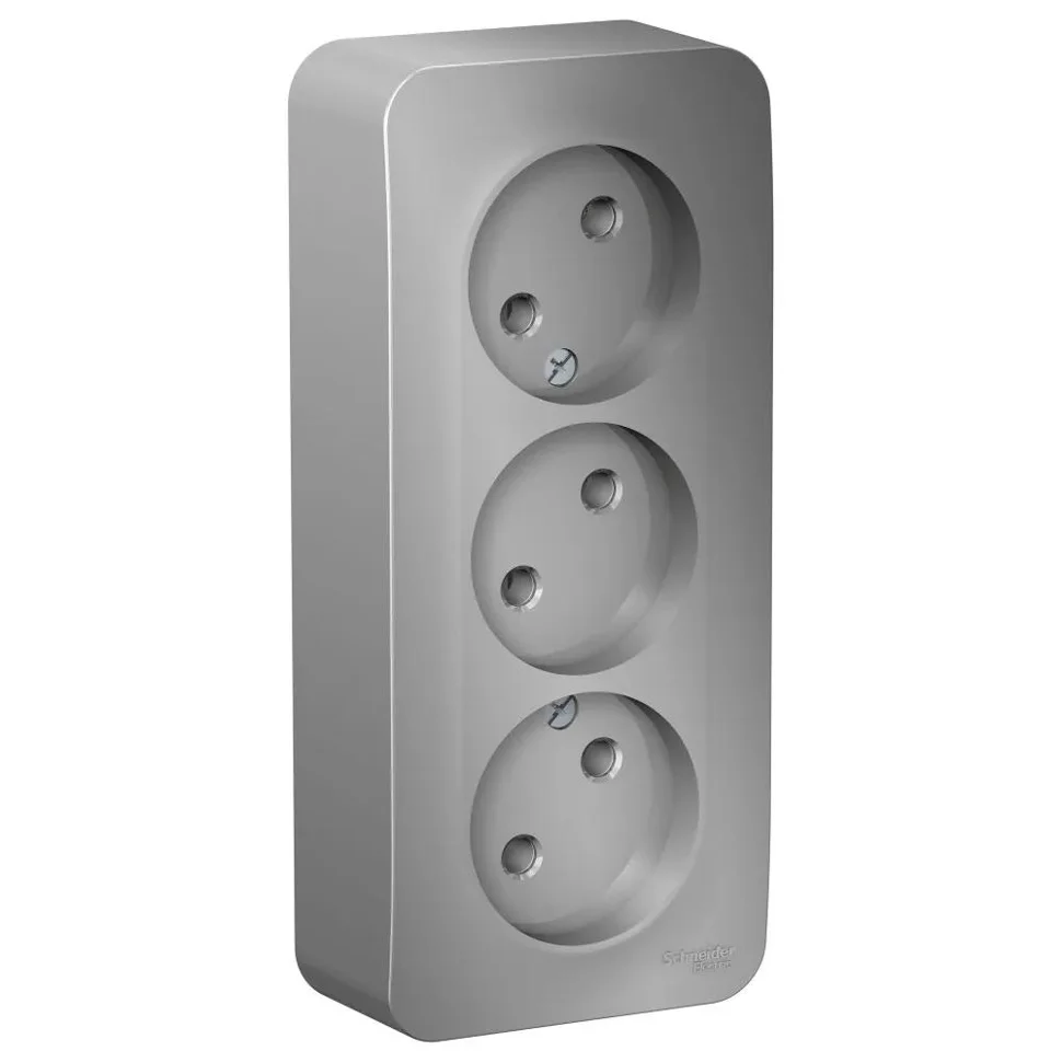 Розетка 3-м ОП Blanca 16А IP20 250В без заземления без защ. шторок с изолир. пластиной алюм. SE BLNRA000313