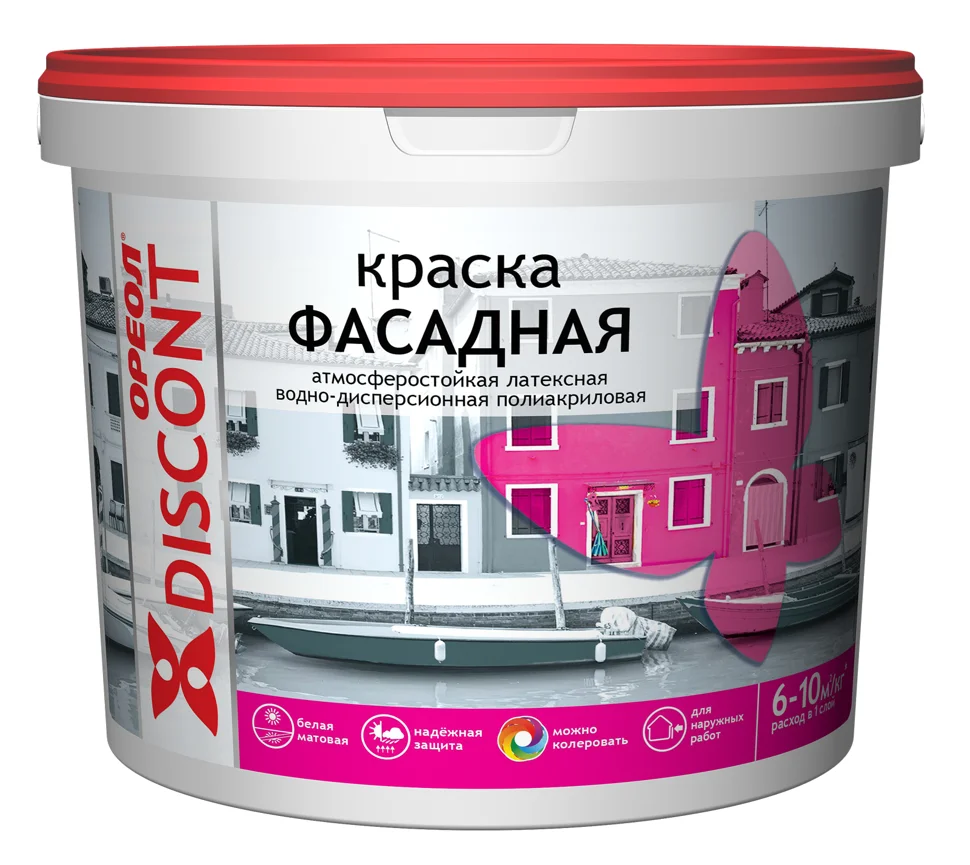 Краска ВД фасадная атмосферостойкая белая матовая ОРЕОЛ ДИСКОНТ 13,0 кг