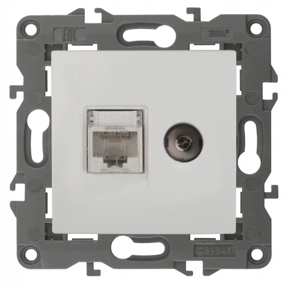 Розетка информационная+TV (RJ45+TV) Эра22 Elegance белый, арт.14-3110-01