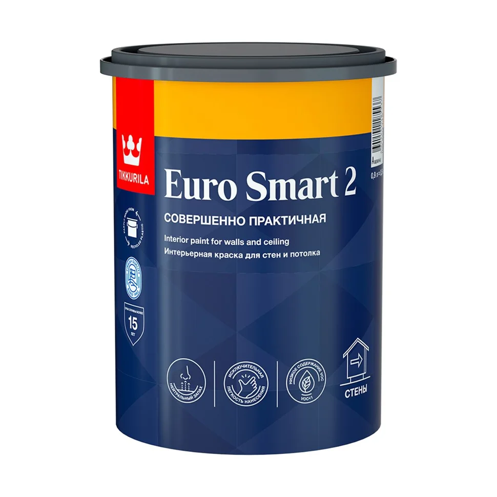 Краска ВД интерьерная глубокоматовая Tikkurila EURO SMART 2 A 0,9л