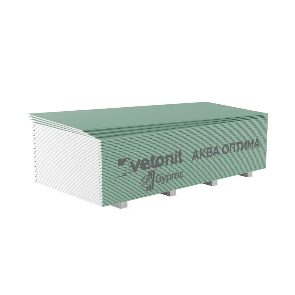 Гипсокартон ГКЛВ Vetonit (Gyproc) Аква Оптима ГСП-H3-УК влагостойкий 2000*1200*12,5 мм