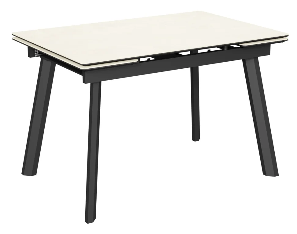 Стол Татами-2С 120х80 (+30+30) (царга Чёрный/МДФ+PVC Чёрный/Cream-Latte)+нога №5 (черный)