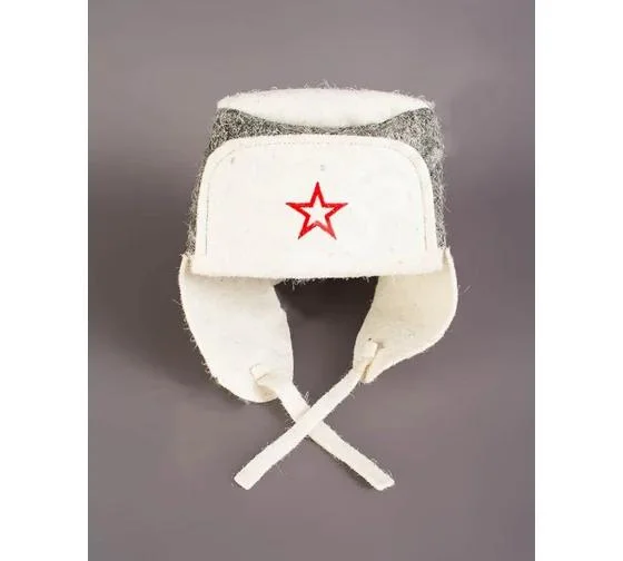 Шапка модельная для бани "Ушанка со звездой" тёмный верх, с вышивкой TM &#8221;Бацькина баня"