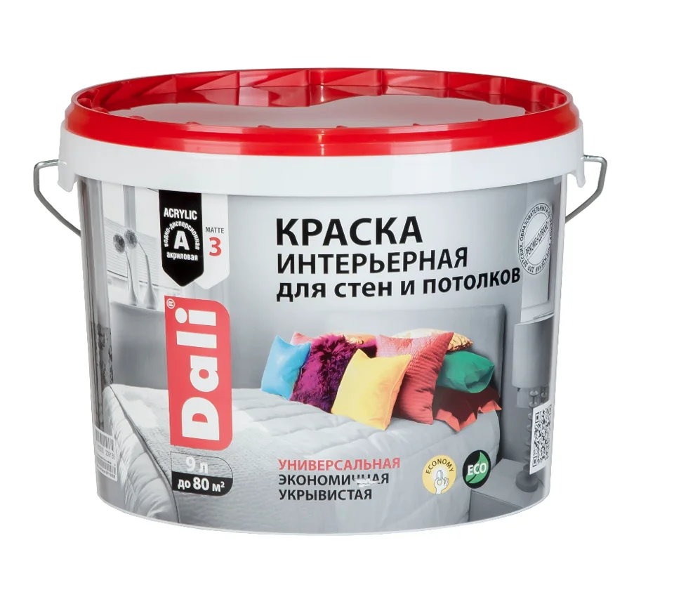Краска ВД интерьерная акриловая супербелая DALI 9л ( Т-ра перевозки не ниже +5град)
