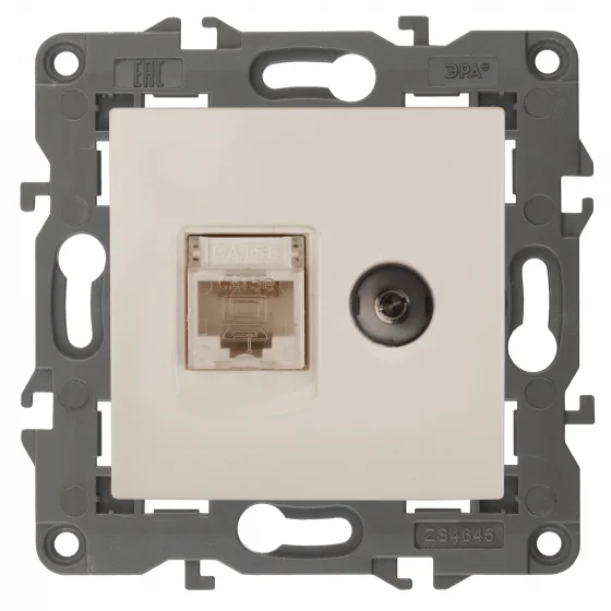 Розетка информационная+TV (RJ45+TV) Эра22 Elegance слоновая кость, арт.14-3110-02