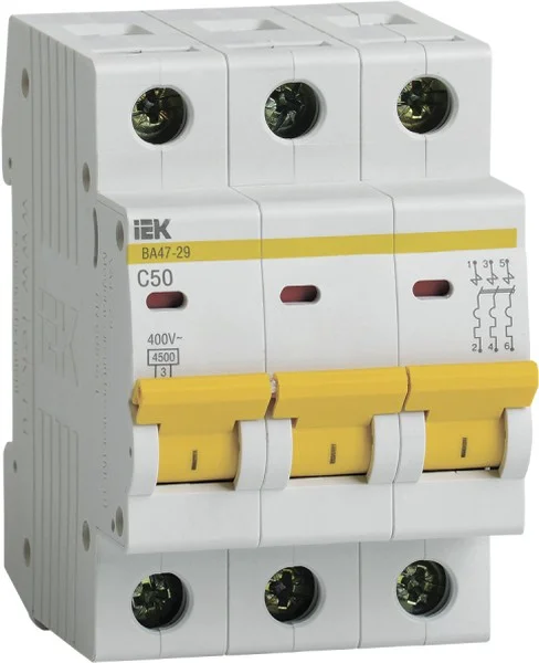 Выключатель автоматический BA47-29 3Р 50A 4.5kA С IEK MVA20-3-050-C