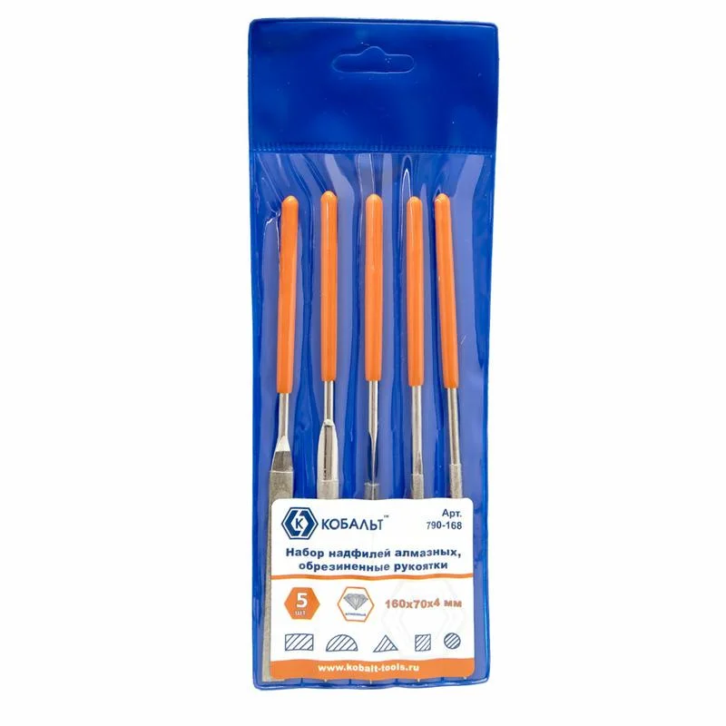 Набор надфилей 160х70х4 мм, КОБАЛЬТ алмазные, обрезиненные рукоятки (5 шт.) чехол