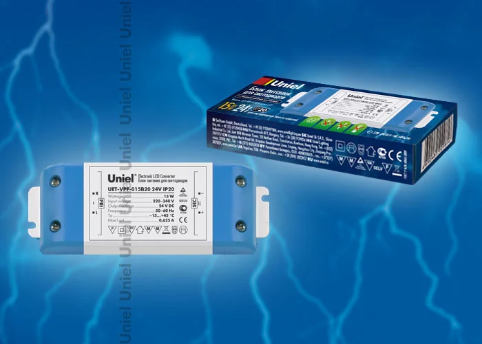 Блок питания 15 Вт, 24В, IP20, Uniel UET-VPF-015B20