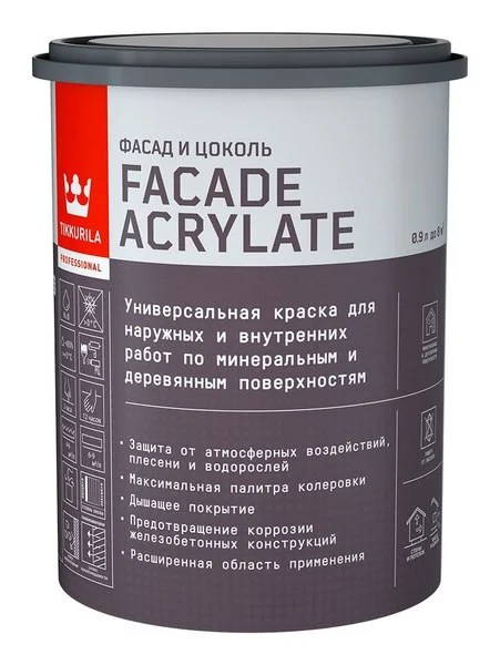 Краска ВД фасадная акриловая глубокоматовая База C TIKKURILA Facade Acrylate 0,9л