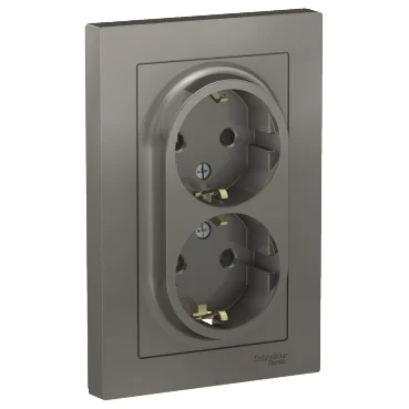 Розетка 2-местная СП AtlasDesign 16А с заземлением, защитной шторкой сталь Schneider Electric ATN000926