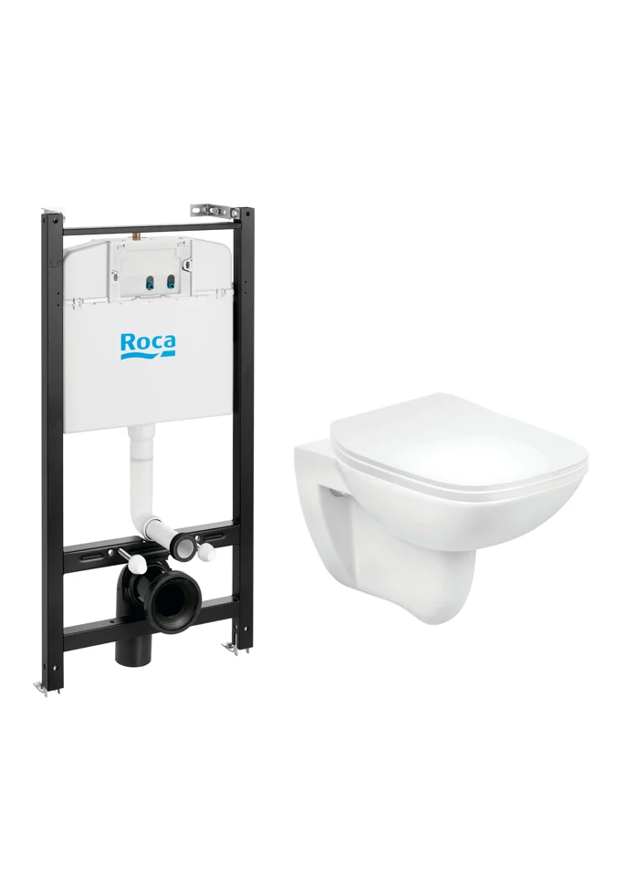 Унитаз подвесной ROCA DEBBA rimless с инсталляцией, сиденьм slim, кнопка ACTIVE Pl 32 B (хром глянцевый)