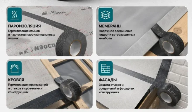 Лента Изоспан ML proff 50мм*25м односторонняя клейкая на ПЭ основе, усиленная сетчатым волокном