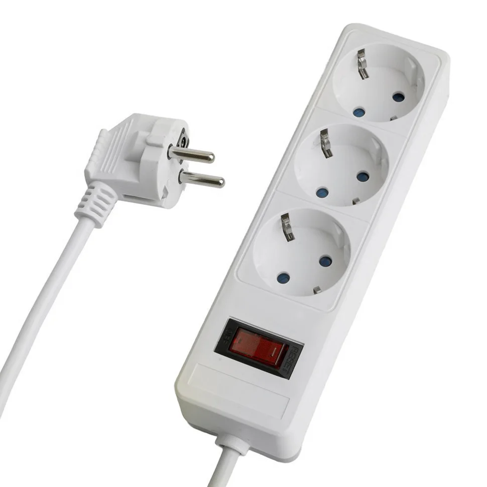 Фильтр сетевой с заземлением 3 гнезда 5 метров 3x1мм2, HM20-31-05, белый STEKKER Optima