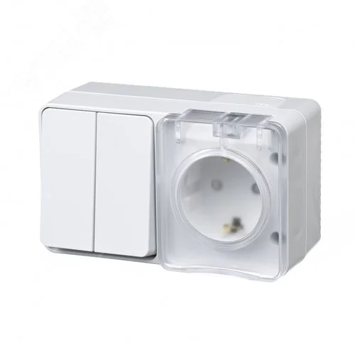 Блок ОП AtlasDesign PROFI IP54 (розетка одноместная 16А заземл. защ. шторки + двухклавишный выключатель 10А) белый SE ATN540174