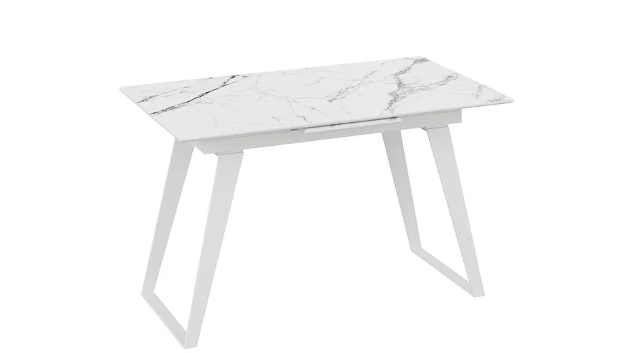 Стол обеденный Техно раздвижной 1400*(1800)*770*800 Белый муар, Стекло глянцевое белый мрамор