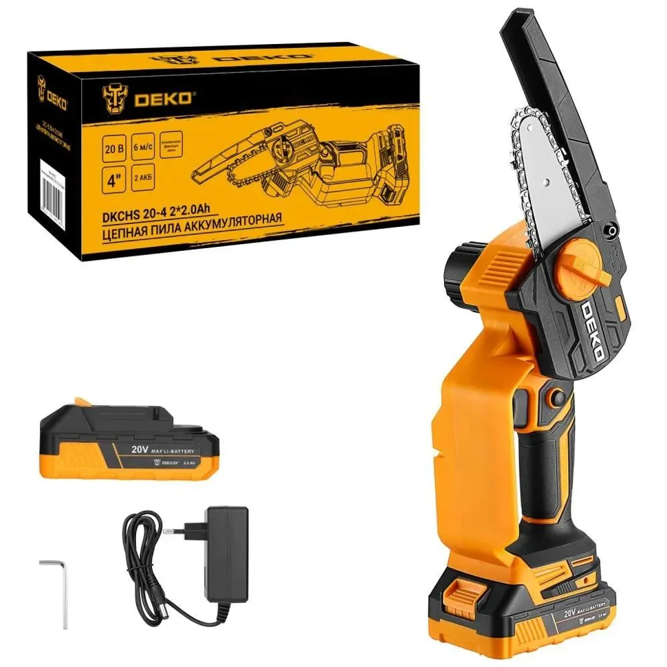 Пила аккумуляторная цепная DEKO DKCHS 20-4, 20В, 2x2.0Ач