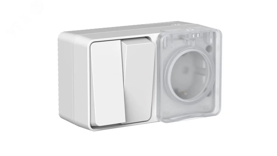 Блок ОП AtlasDesign PROFI IP54 (розетка одноместная 16А заземл. защ. шторки + двухклавишный выключатель 10А) серый SE ATN543074