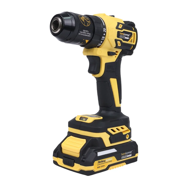 Дрель-шуруповерт аккумуляторная бесщеточная 18В, 1BatterySystem, 65Нм, 2х2Ач, 13мм, кейс HS Hanskonner PLATINUM