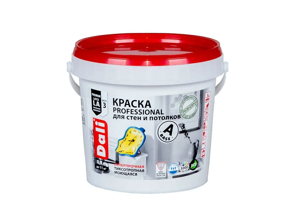 Краска ВД для стен и потолков акриловая супербелая глубокоматовая DALI-PROFESSIONAL 0,9л ( Т-ра перевозки не ниже +5град)