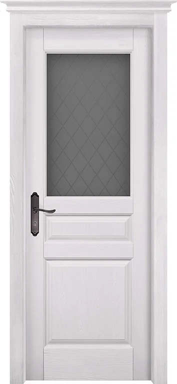 Дверь ОКА "Пандора" стекло мателюкс графит с фрезеровкой, айсберг 90 (массив сосны)