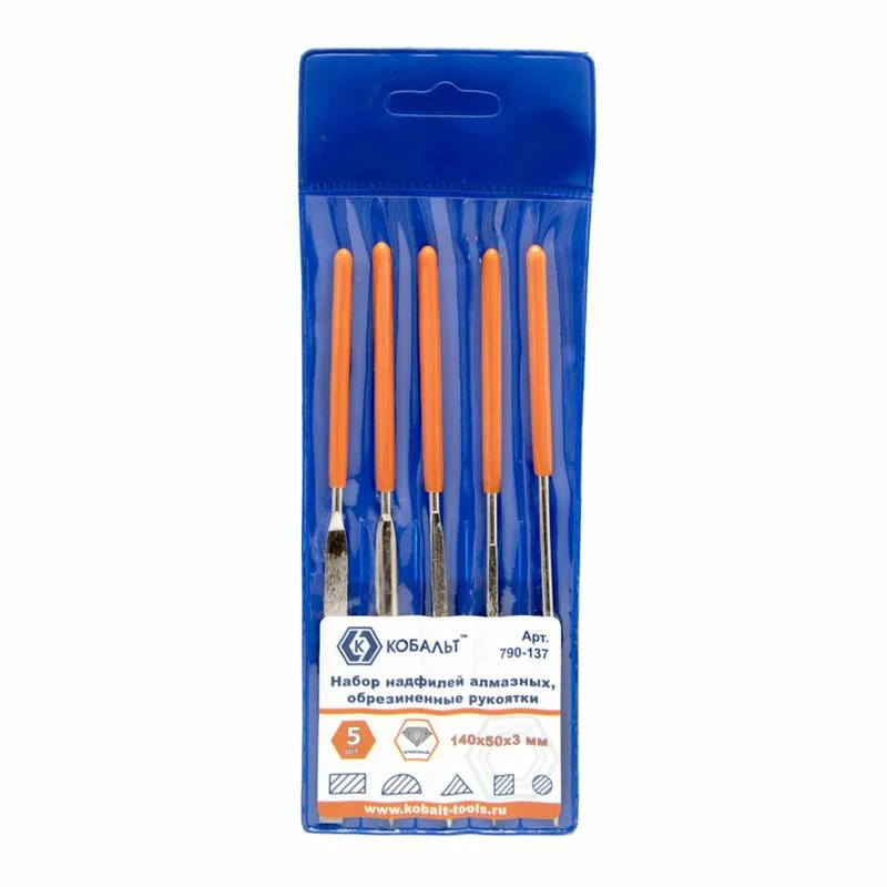 Набор надфилей 140х 50х3 мм, КОБАЛЬТ алмазные, обрезиненные рукоятки (5 шт.) чехол