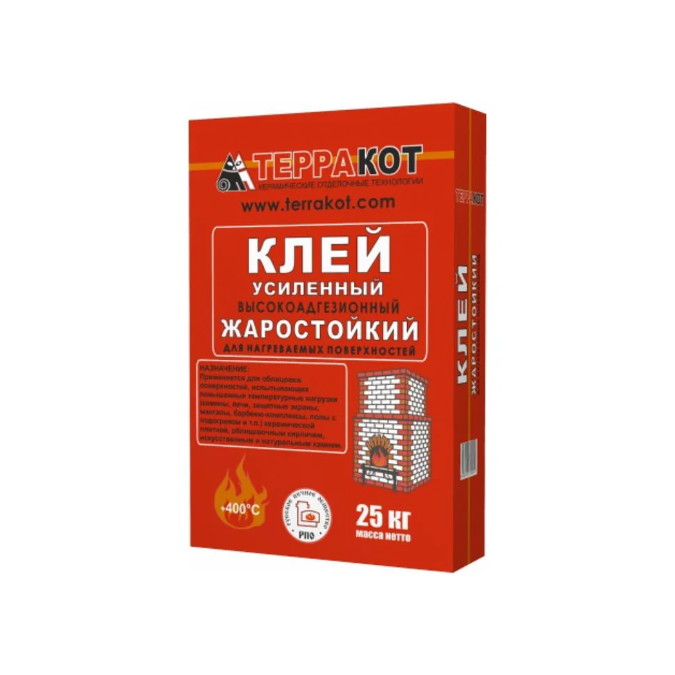 Клей жаростойкий ТЕРРАКОТ усиленный 25 кг (до +400&#176;С)