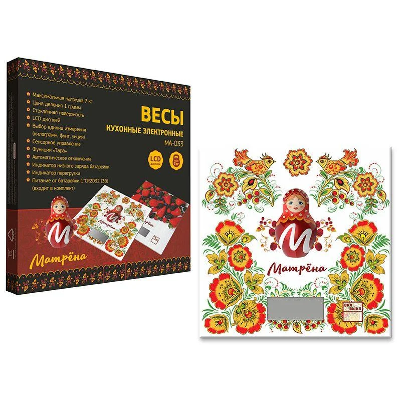 Весы кухонные электронные МАТРЁНА MA-033, 7 кг, матрёшка