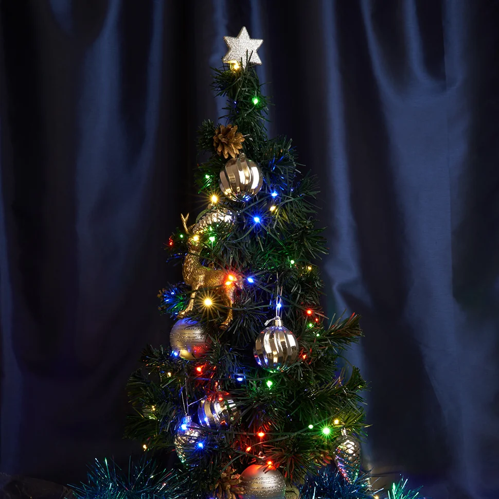 Гирлянда линейная Роса (на плоском проводе) 220V, 200 LED 20м, мультиколор, IP 20, зеленый шнур шнур 3м, FERON CL582