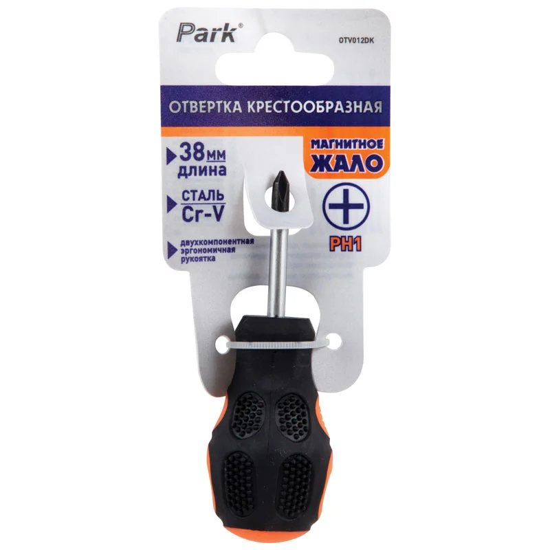 Отвёртка крестовая PH-1 x38мм, PARK OTV012DK, двухкомпонентная рукоятка