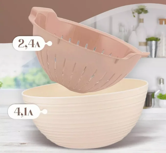 Дуршлаг-миска 2в1 Sugar&Spice Кардамон салатник 4,1 + вставка съемная сетка 2,4л, цвет шампань, пластик
