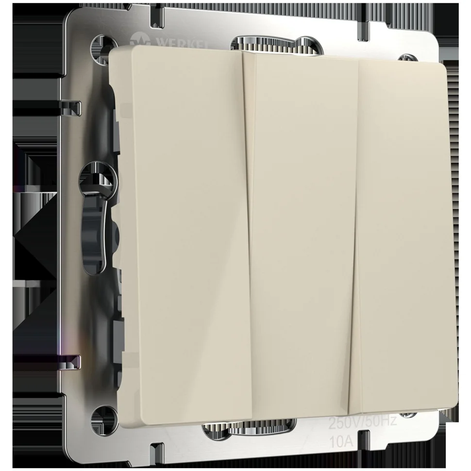 Выключатель трехклавишный СП Werkel, слоновая кость, WL03-SW-3G-ivory , W1130003