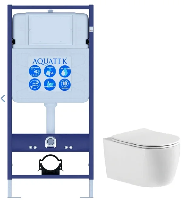 Унитаз подвесной AQUATEK ЕВРОПА NEW безободковый 490*360*250мм с инсталляцией, с тонким сиденьем микролифт, без крепежа (крепёж-10757168), без кнопки