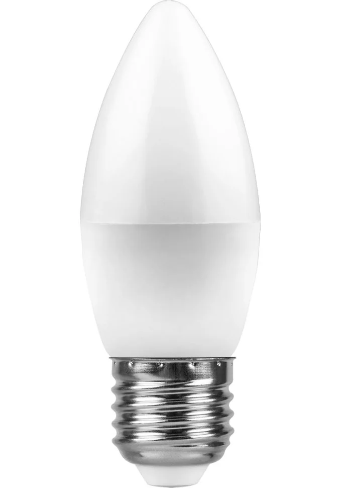 Лампа светодиодная 7W E27 230V 4000K 580Лм (белый) Свеча матовая (C37) Feron, LB-97