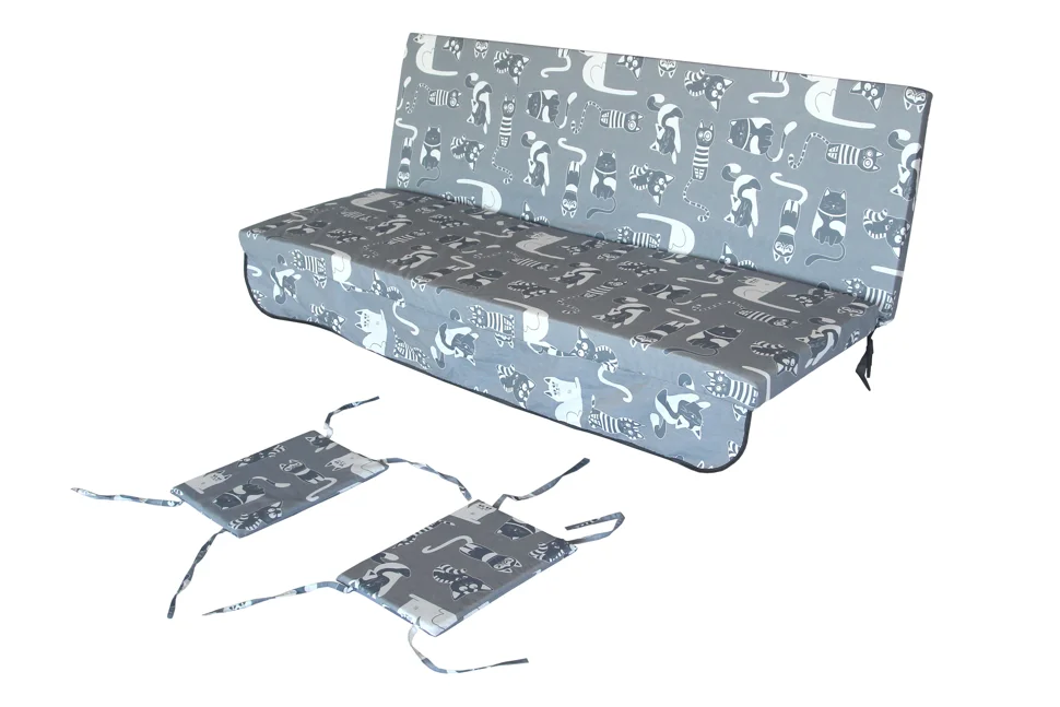 Качели садовые 3-х местные Ирис с москитной сеткой (каркас серый, м/э серый рис.кошки)