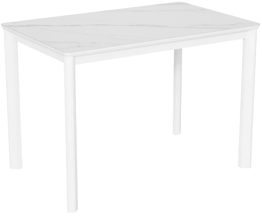Стол Римини-2C 120х80 (+45) (цвет белый/МДФ+PVC Белый/White marble) + нога №9 (белый)