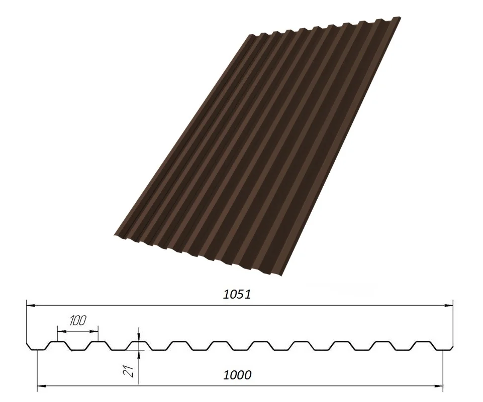 Профнастил С-21(Тип), 0.45 мм, Drap TX, RAL ** 1.051 * м2