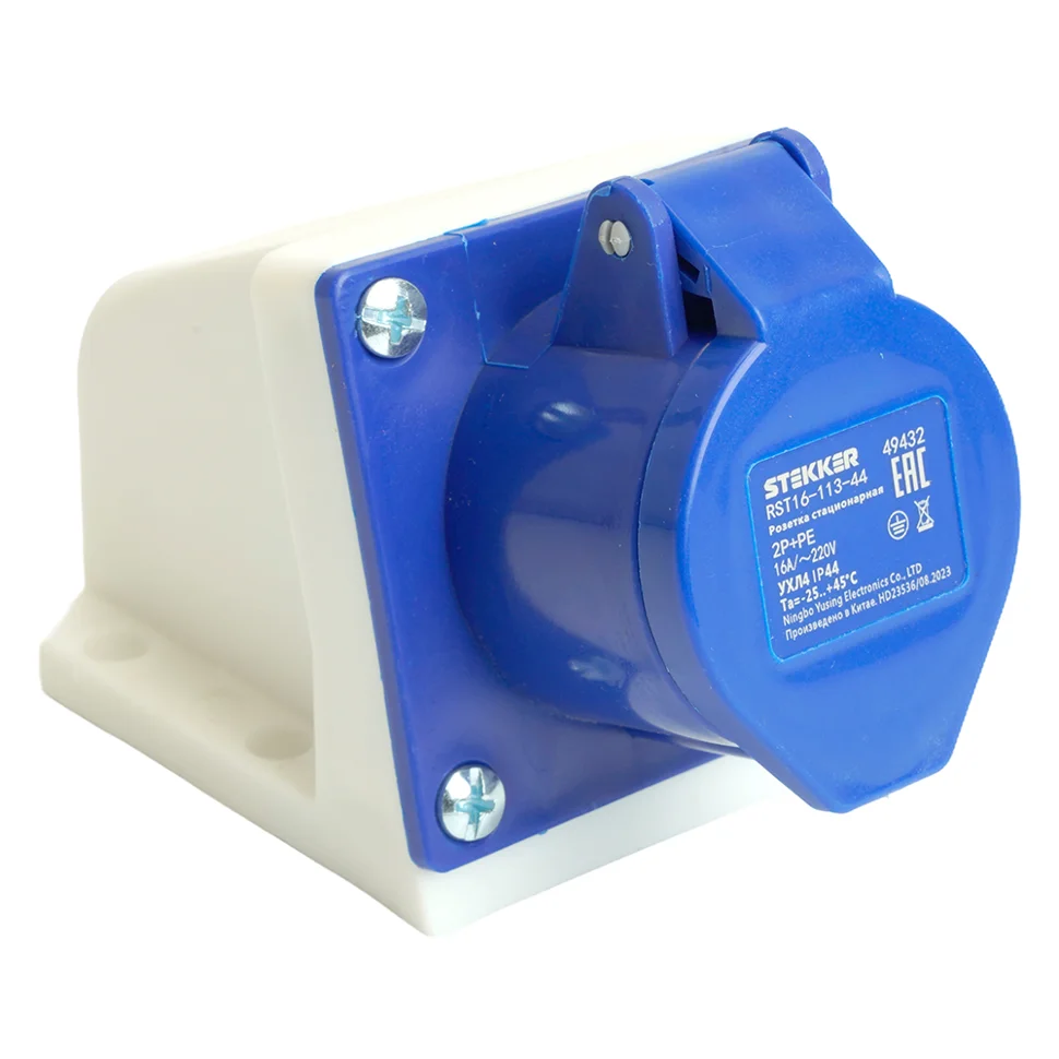 Розетка стационарная ST-113 16А 220В 2P+PE IP44, RST16-113-44 STEKKER
