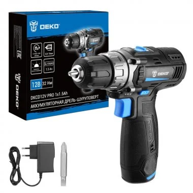 Дрель-шуруповерт аккумуляторная DEKO DKCD12 PRO, 12В, 1х1,5 Ач,
