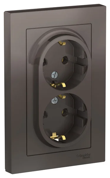 Розетка 2-местная СП AtlasDesign 16А IP20 с заземл. в сборе мокко Schneider Electric ATN000624