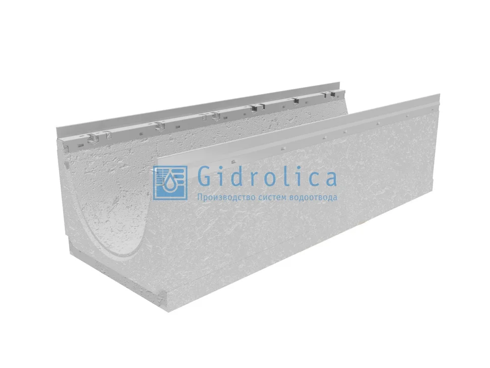 Лоток водоотводный GIDROLICA бетонный коробчатый (СО-200мм), с оцинкованной насадкой, с уклоном 0,5% КUу 100.26,3 (20).26(20,5) - BGU-Z, № 5, арт.40423205