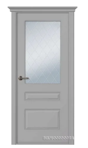 Дверь BELWOODDOORS "Роялти" стекло Мателюкс белый витраж 80 (21-9) эмаль светло - серый
